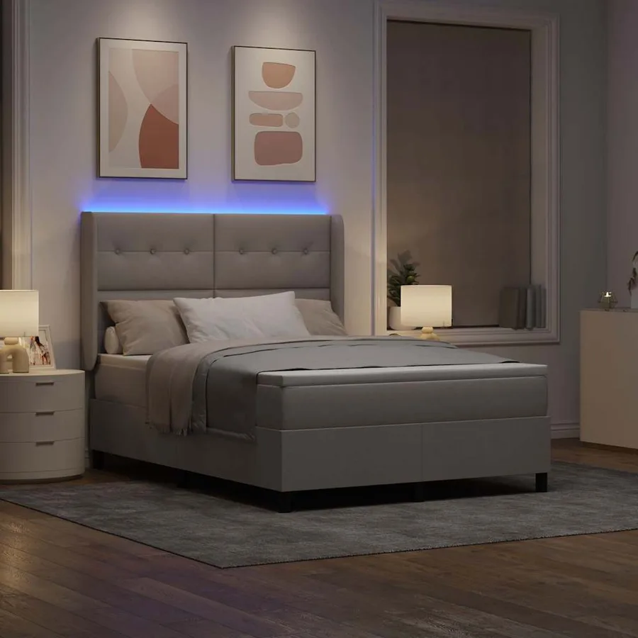 Lit à ressort LED avec tête de lit Taupe 140 x 190 cm tissu - 5