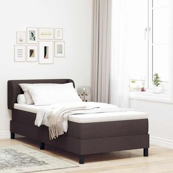 Lit à ressorts avec tête de lit Marron foncé 100 x 200 cm tissu