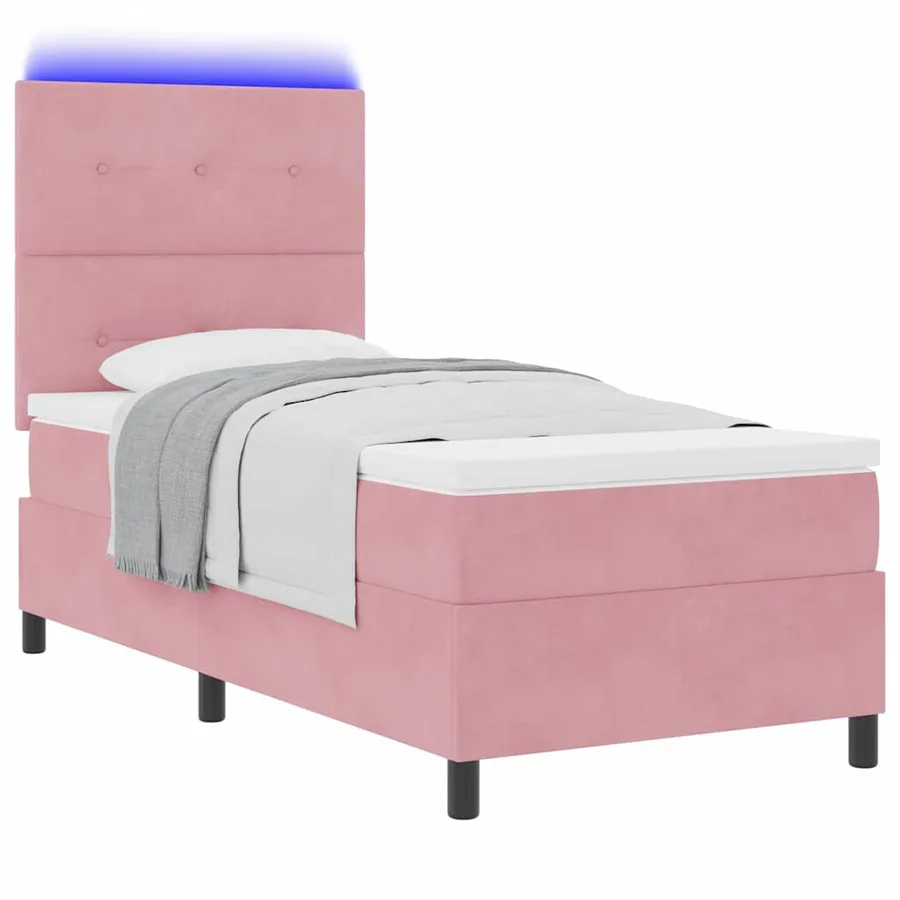 Lit à ressort LED avec tête de lit Rose 90 x 200 cm Velours - 3