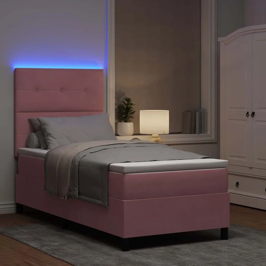 Lit à ressort LED avec tête de lit Rose 90 x 200 cm Velours - 5