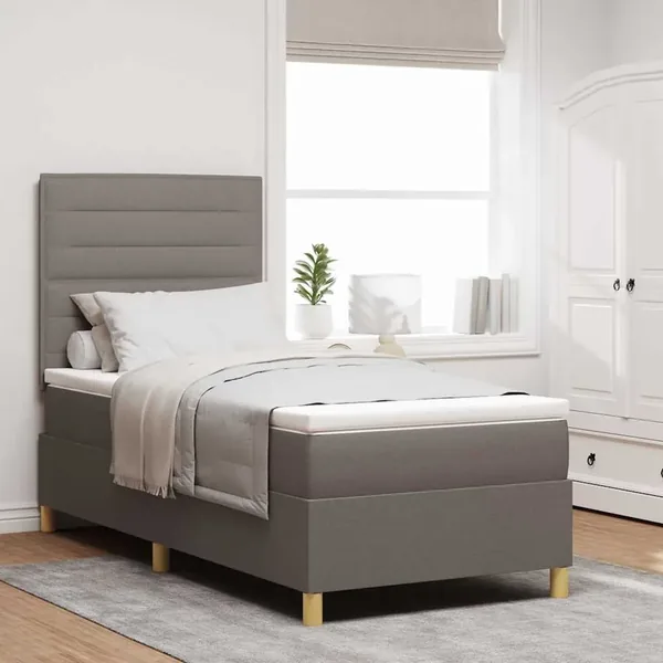 Lit à ressorts avec matelas Taupe 90 x 190 cm tissu