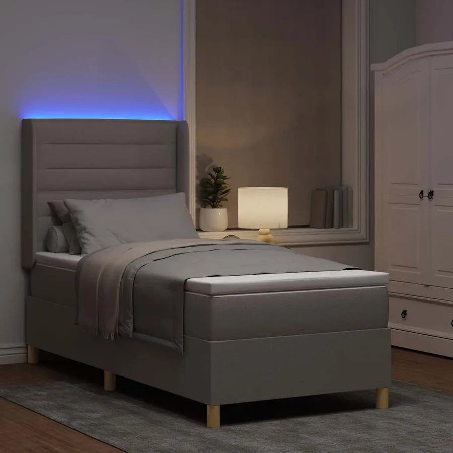 Lit à ressorts avec bandes LED Taupe 90 x 200 cm tissu - 5