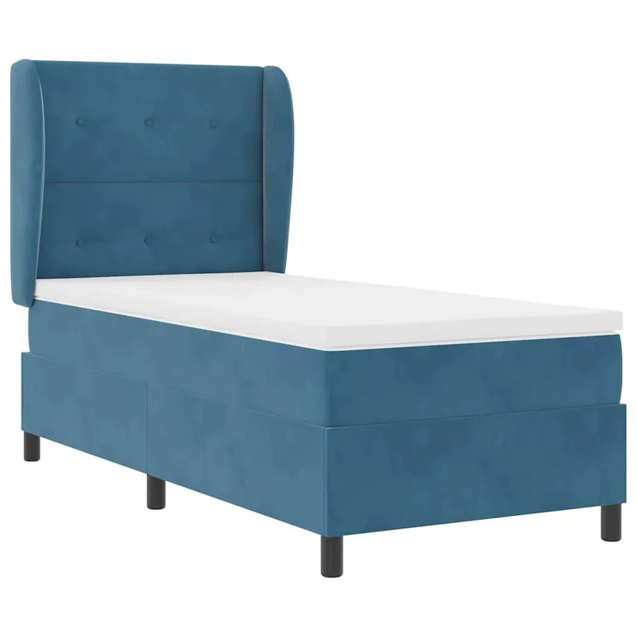 Lit à ressorts avec tête de lit Bleu foncé 200 x 90 cm Velours - 5