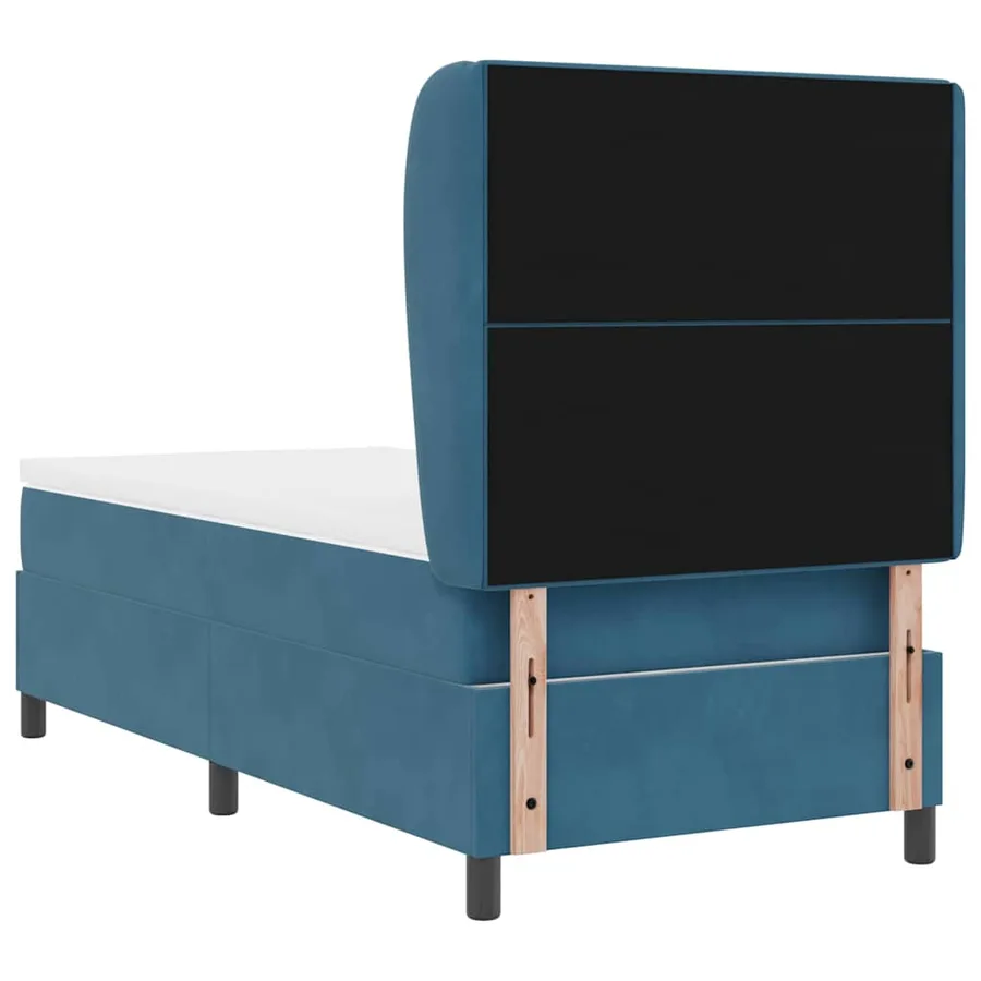Lit à ressorts avec tête de lit Bleu foncé 200 x 90 cm Velours - 9