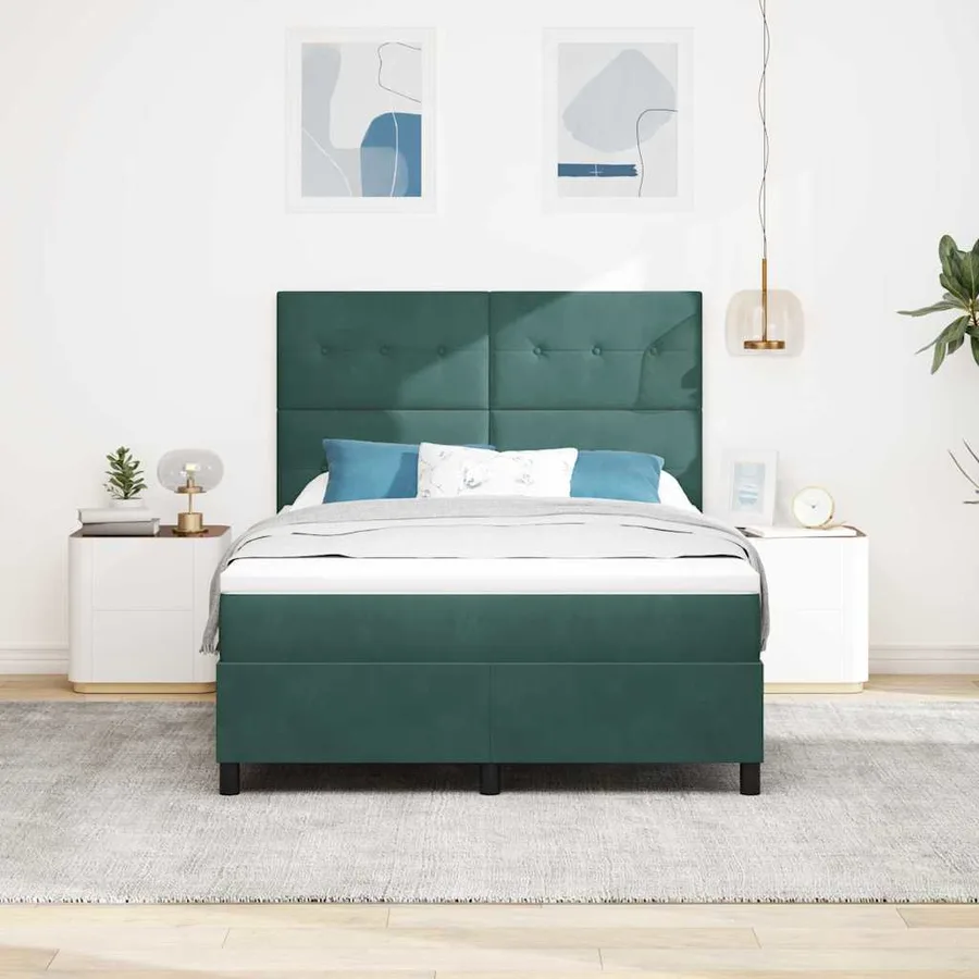 Lit à ressorts avec tête de lit Vert foncé 140 x 190 cm Velours - 3