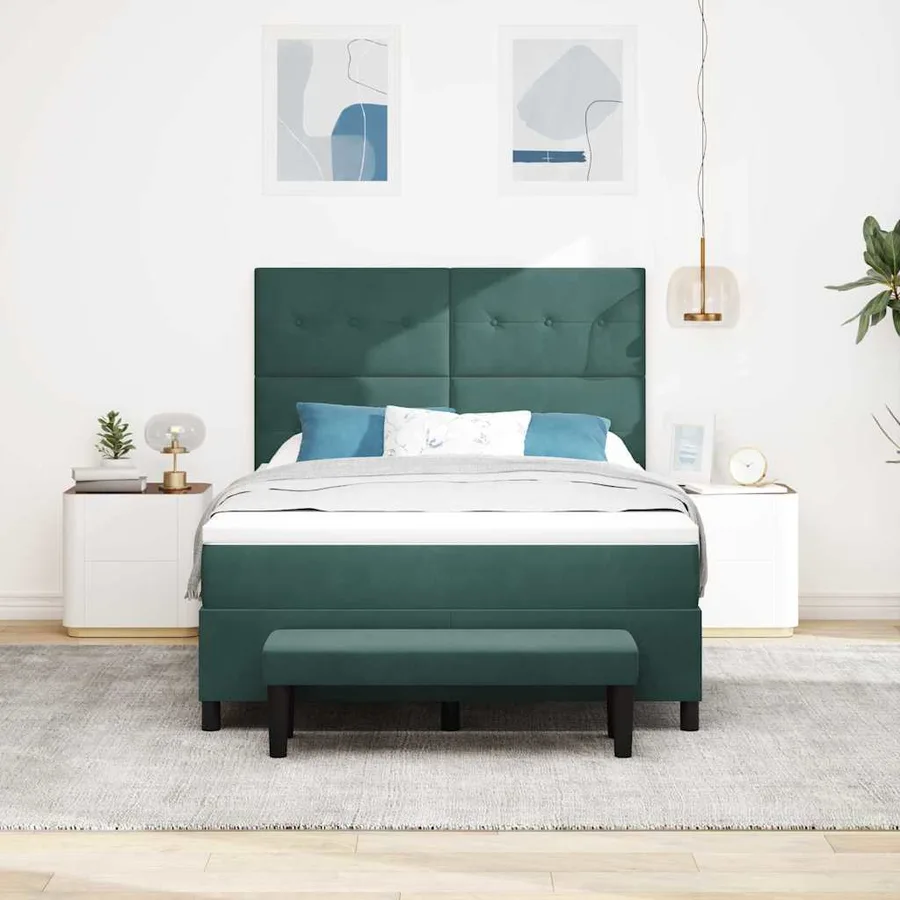 Lit à ressorts avec tête de lit Vert foncé 190 x 140 cm Velours - 3