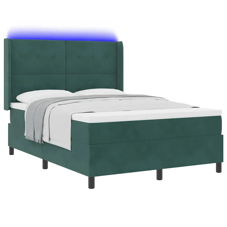 Lit à ressorts avec bandes LED Vert foncé 140 x 200 cm Velours - 3