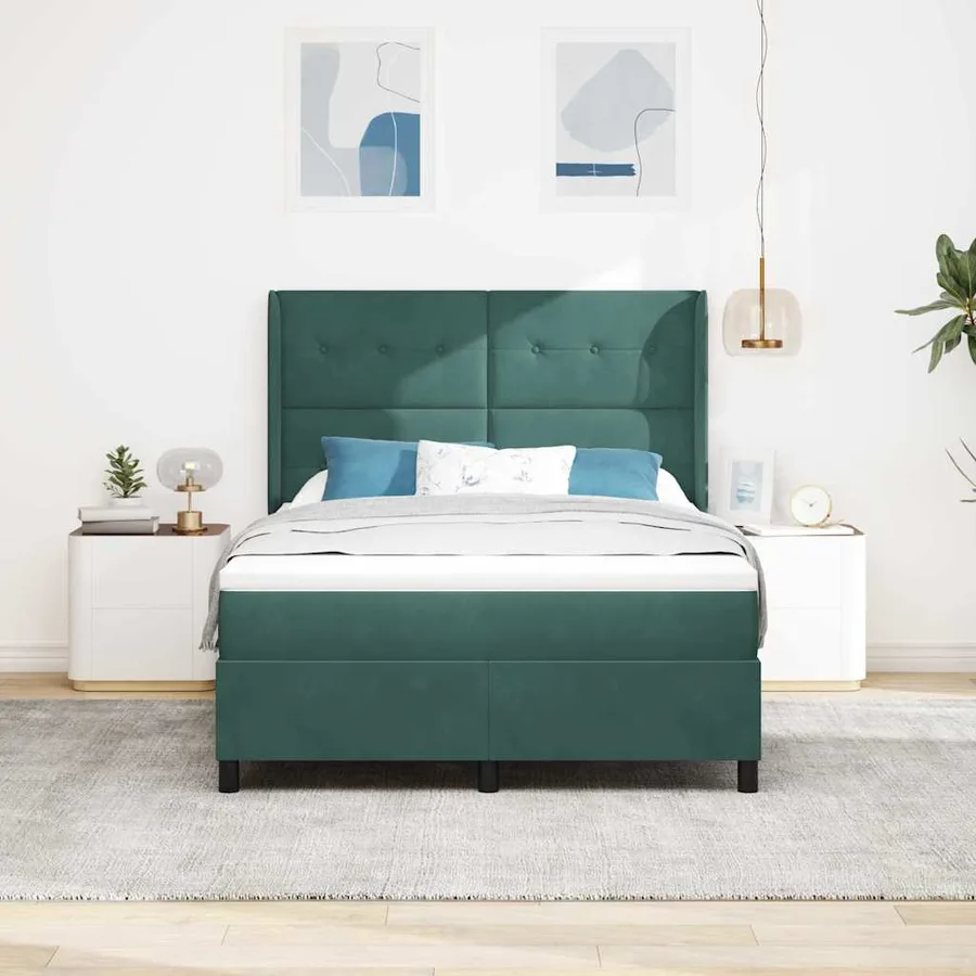 Lit à ressorts avec bandes LED Vert foncé 140 x 200 cm Velours - 4