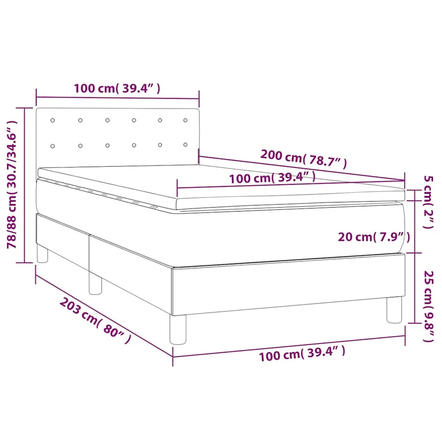 Sommier à lattes de lit avec matelas LED Noir 100x200 cm Tissu - 8