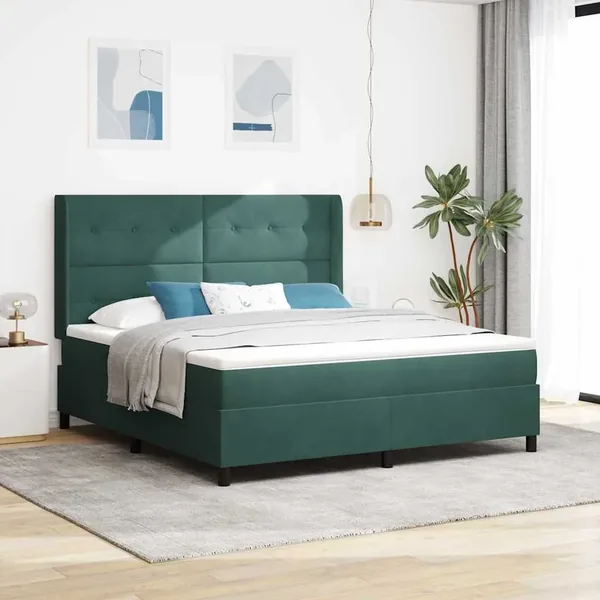 Lit à ressorts avec tête de lit Vert foncé 180 x 200 cm Velours