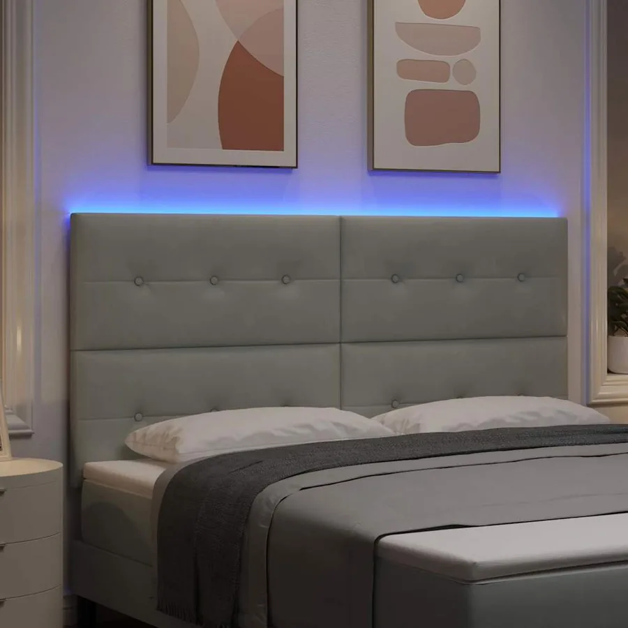 Tête de lit LED avec bandes LED Gris clair 180 cm Velours - 4