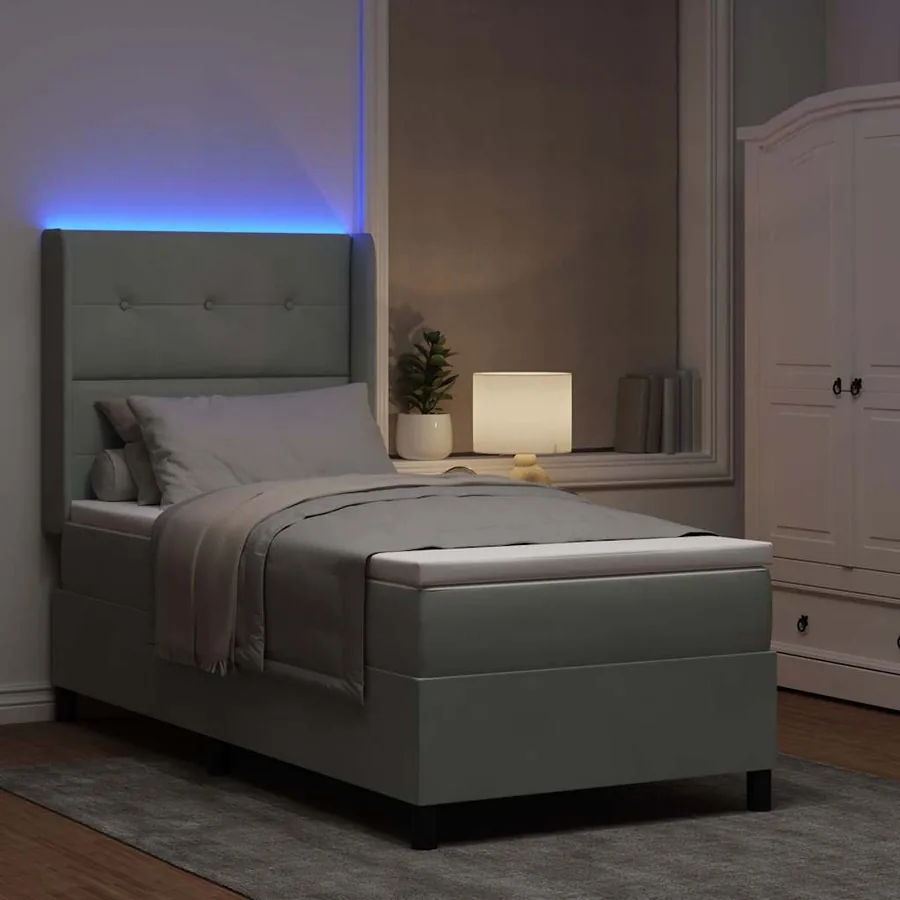 Lit à ressorts avec bandes LED Gris clair 90 x 200 cm Velours - 5