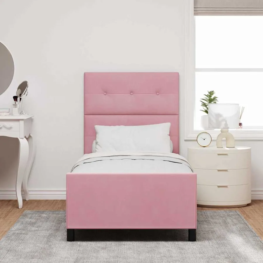 Lit à ressorts avec tête de lit Rose 100 x 200 cm Velours - 3