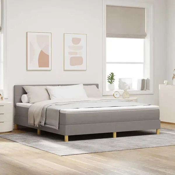 Lit à ressort LED avec bandes LED Taupe 180 x 200 cm tissu