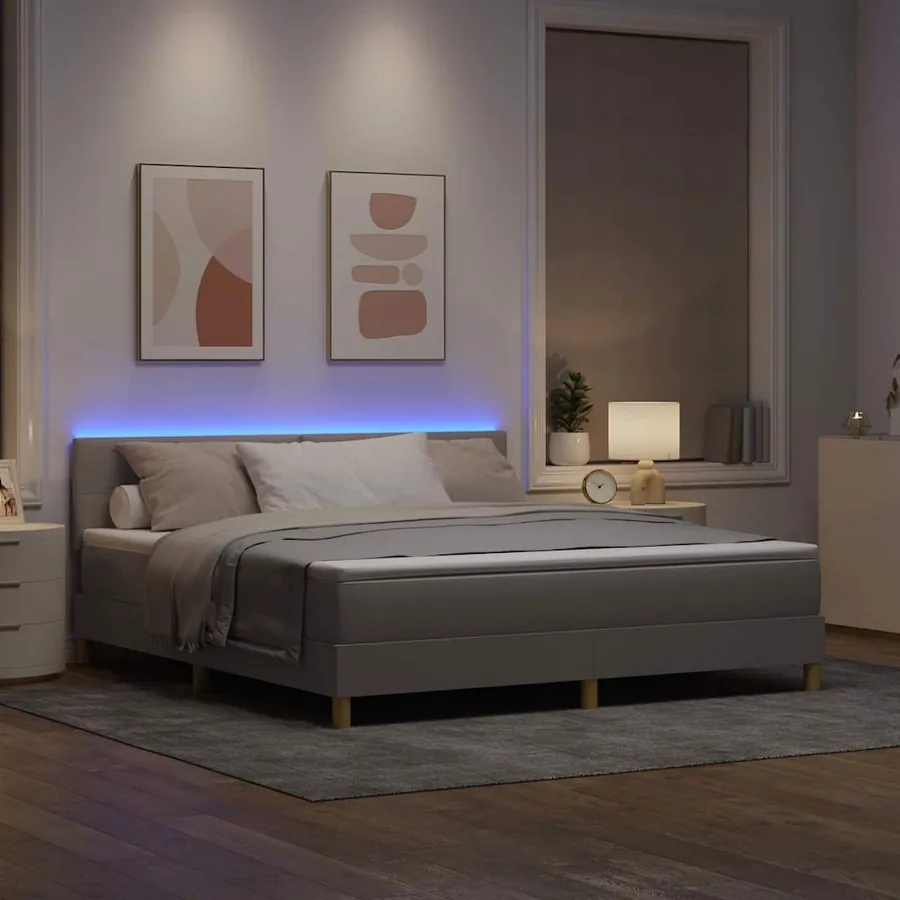 Lit à ressort LED avec bandes LED Taupe 180 x 200 cm tissu - 5