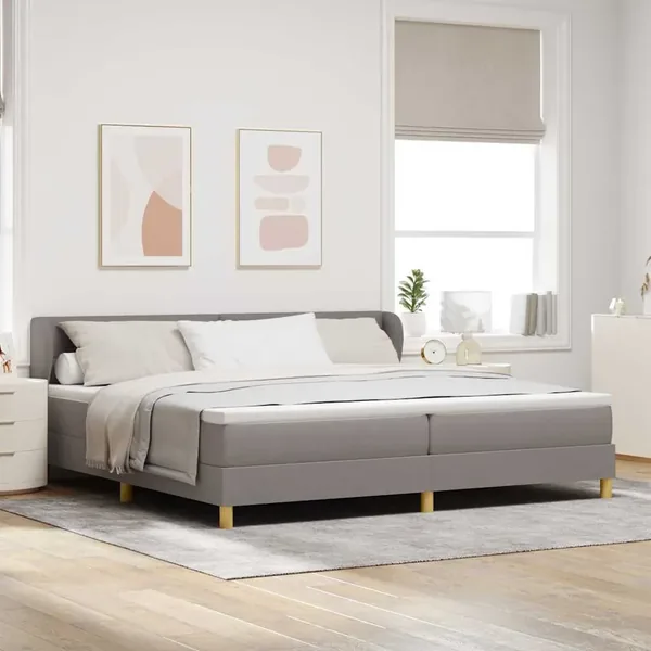 Lit à ressorts avec tête de lit Taupe 200 x 200 cm tissu