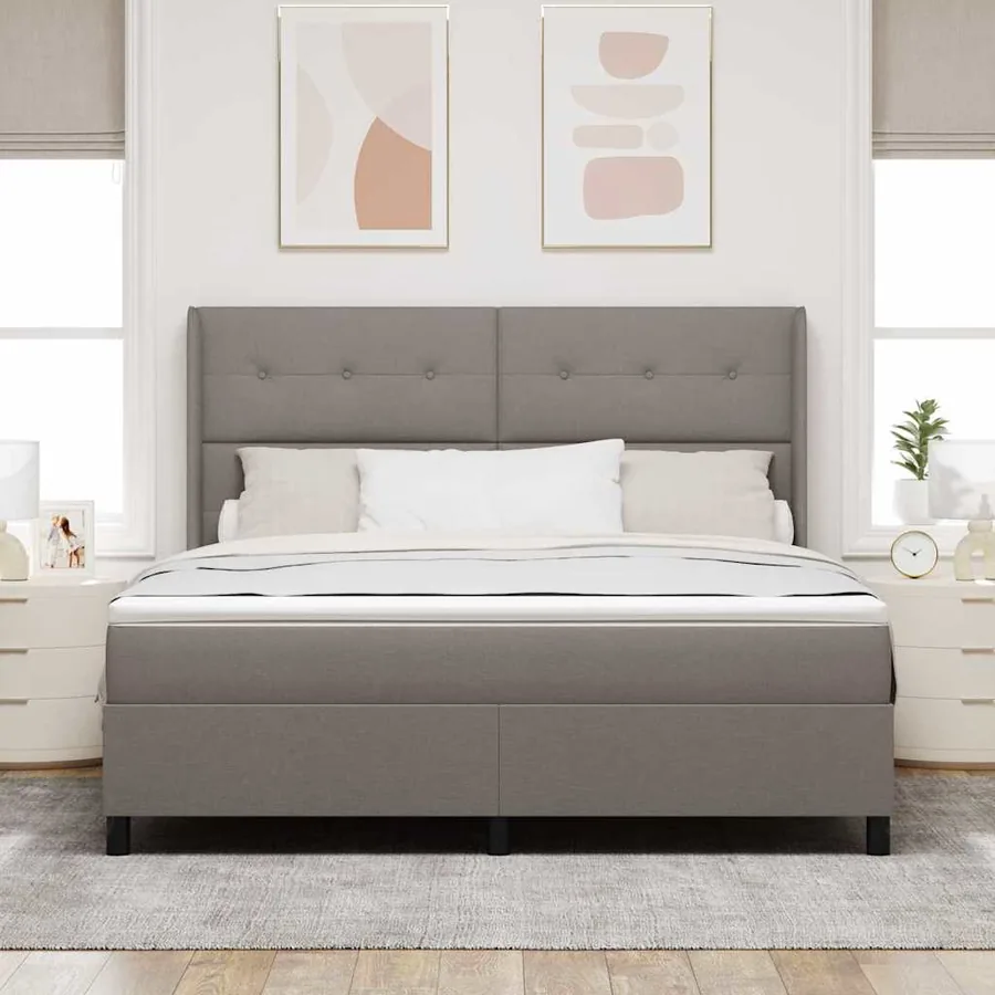 Lit à ressort LED avec tête de lit Taupe 180 x 200 cm tissu - 4