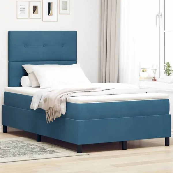 Lit à ressort LED Bleu foncé 120 x 190 cm Velours