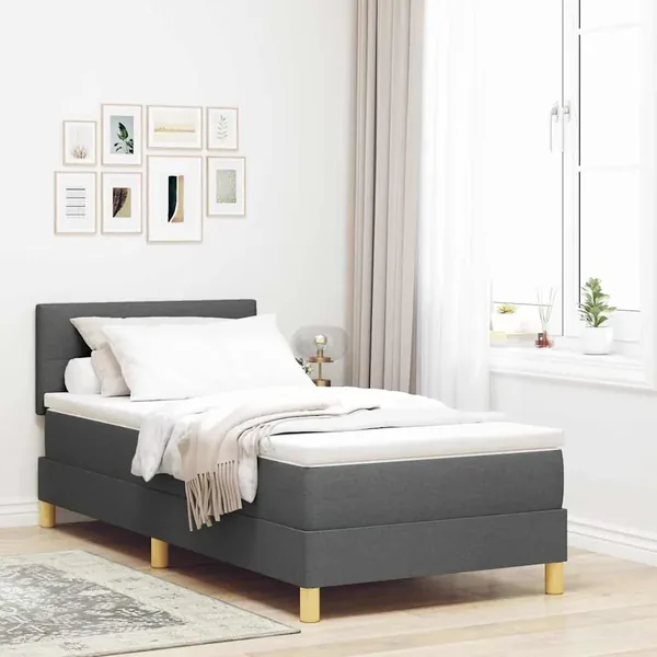 Lit à ressort LED avec bandes LED Gris foncé 90 x 200 cm tissu