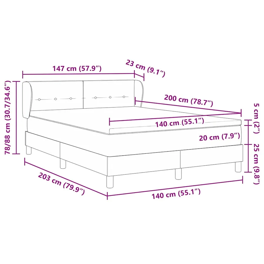 Lit à ressorts avec tête de lit Gris clair 140 x 200 cm Velours - 12