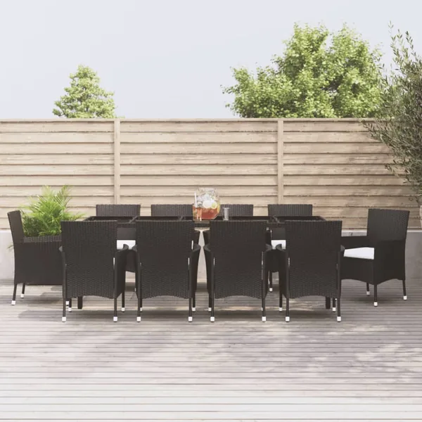 Ensemble à manger de jardin 11 pcs coussins noir résine tressée