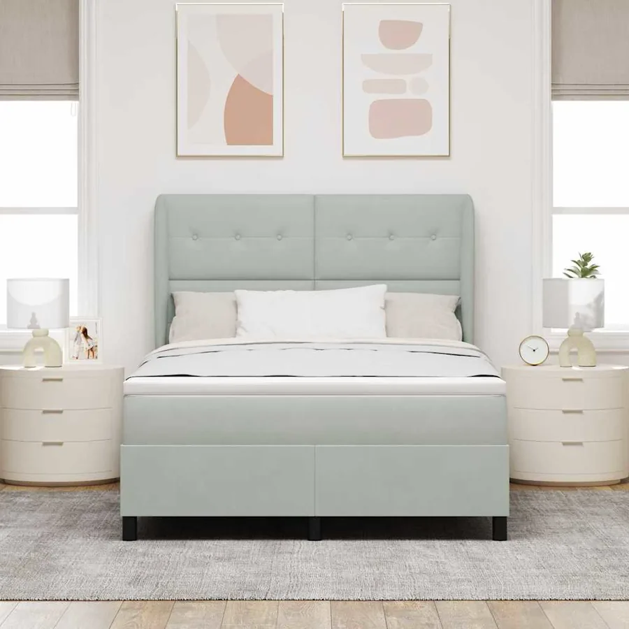 Lit à ressorts avec tête de lit Gris clair 200 x 140 cm Velours - 3
