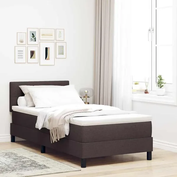 Lit à ressorts avec bandes LED Marron foncé 80 x 200 cm tissu