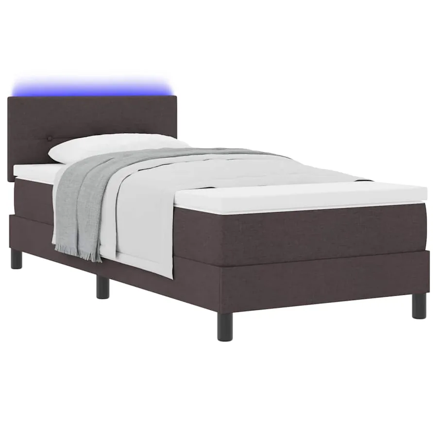 Lit à ressorts avec bandes LED Marron foncé 80 x 200 cm tissu - 3