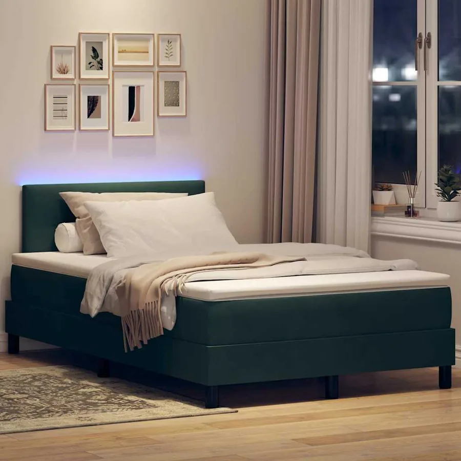 Lit à ressort LED Vert foncé 120 x 190 cm Velours - 5