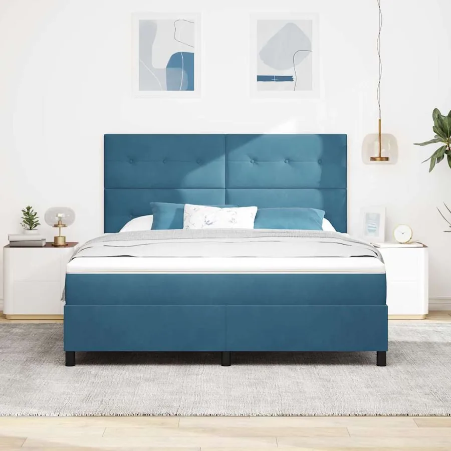 Lit à ressorts avec tête de lit Bleu foncé 180 x 200 cm Velours - 3