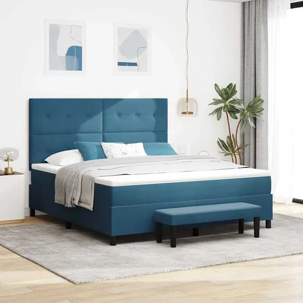 Lit à ressorts avec tête de lit Bleu foncé 200 x 180 cm Velours