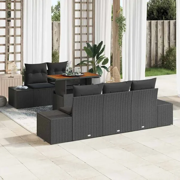 Ensemble de canapé de jardin 6 pcs Noir Poly rotin