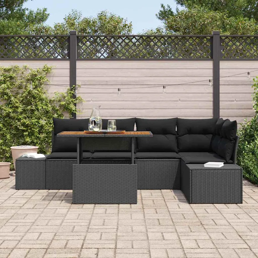 Ensemble de canapé de jardin 6 pcs Noir Poly rotin - 3