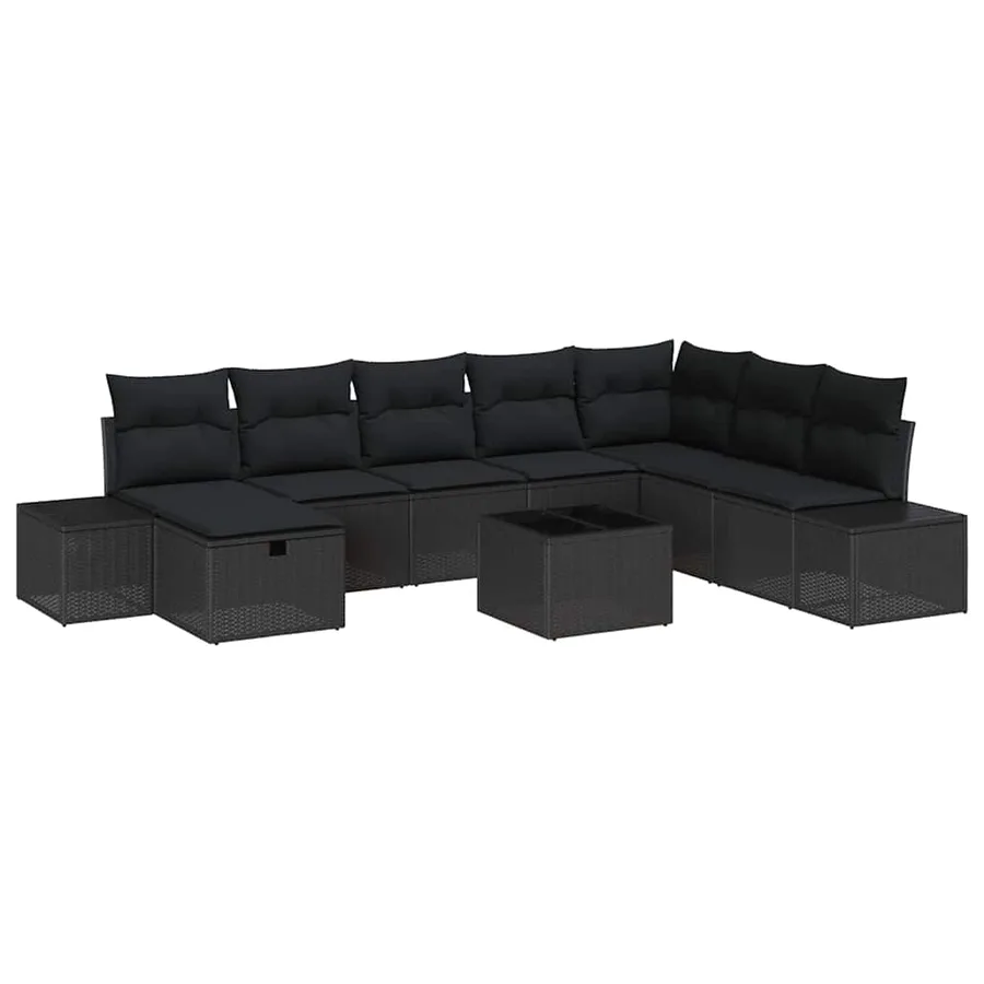 Ensemble de canapé de jardin 9 pcs Noir Poly rotin - 2
