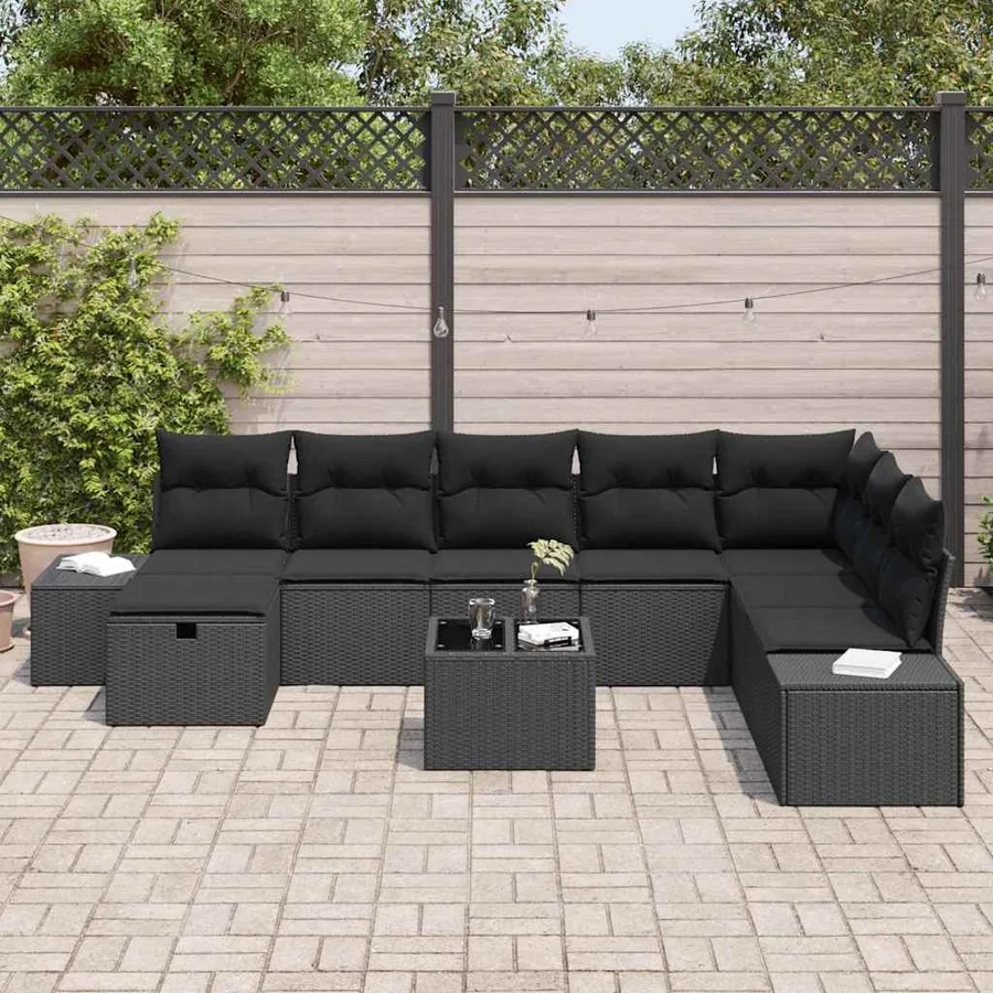 Ensemble de canapé de jardin 9 pcs Noir Poly rotin - 3