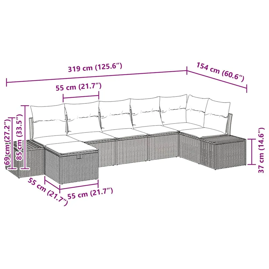 Ensemble de Canapés avec coussin 7 pcs polyrotin - 14