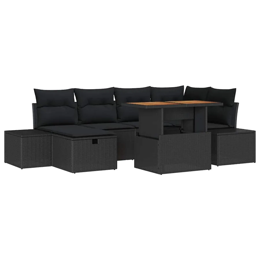 Ensemble de canapé de jardin 7 pcs Noir polyrotin - 2