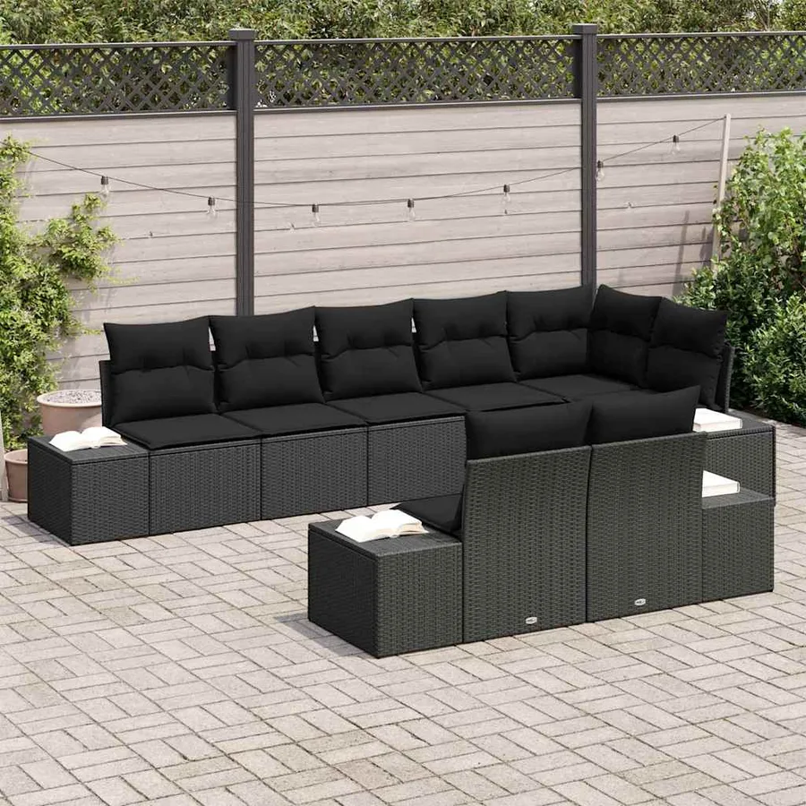 Ensemble de canapé de jardin 8 pcs Noir Poly rotin - 3