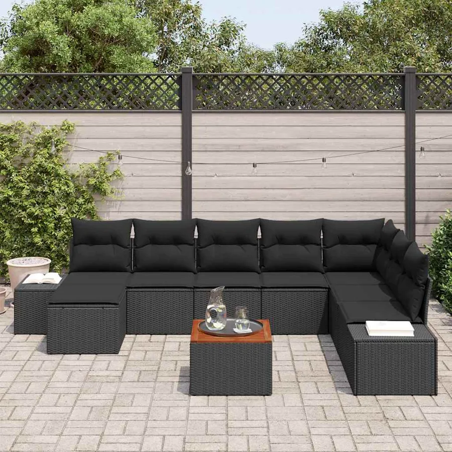 Ensemble de canapé de jardin 9 pcs Noir - 3