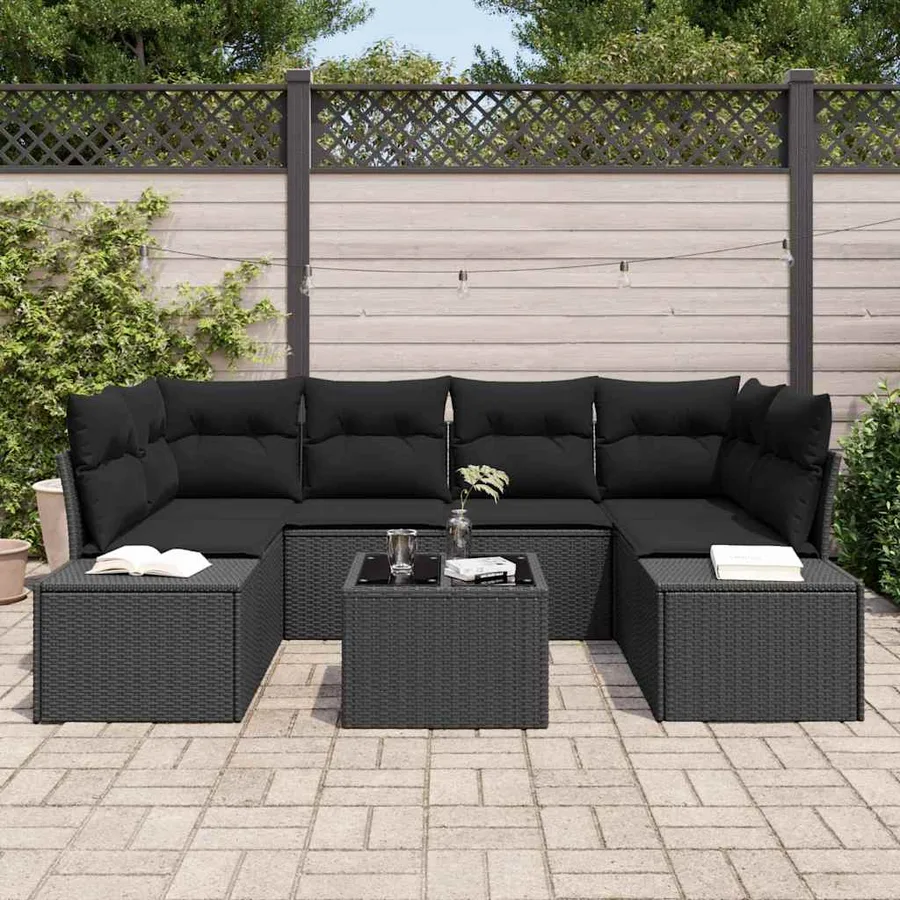 Ensemble de canapé de jardin avec coussin 8 pcs Noir polyrotin - 3