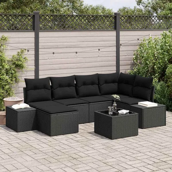 Ensemble de canapé de jardin avec coussin 6 pcs Noir polyrotin