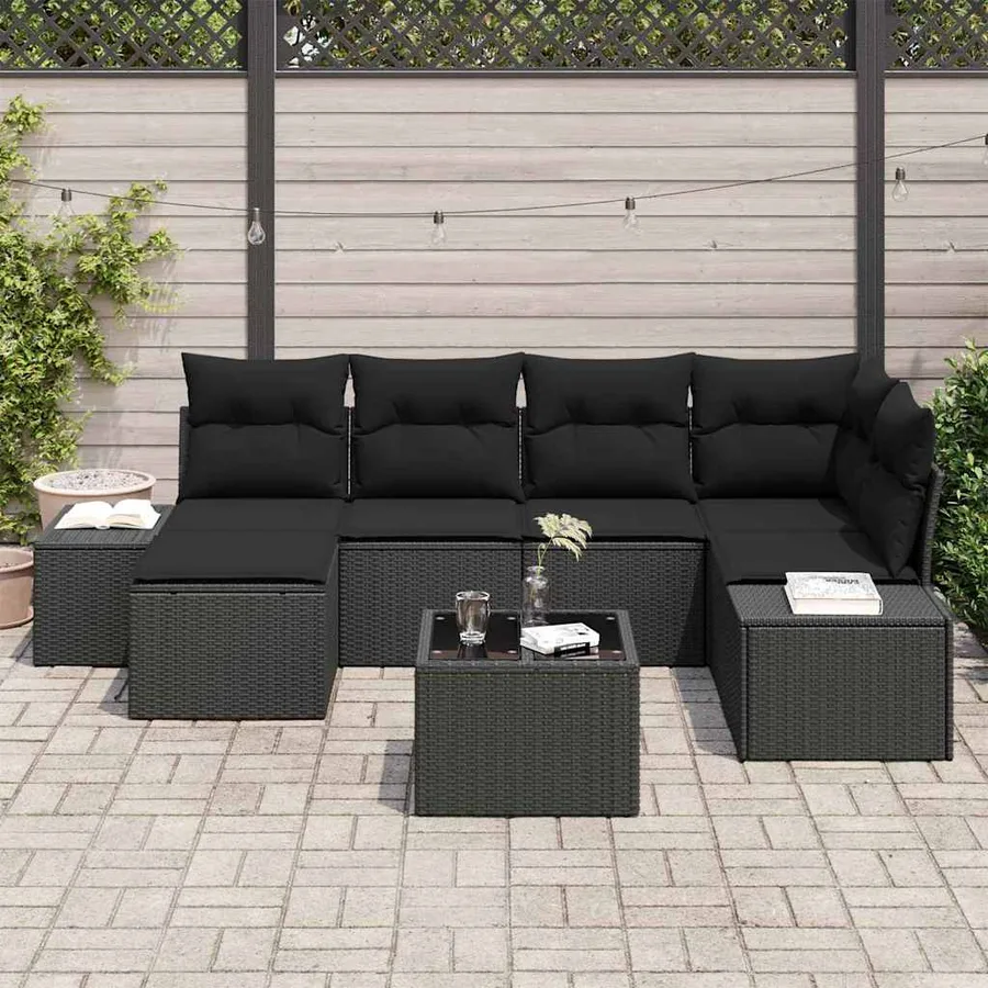 Ensemble de canapé de jardin avec coussin 6 pcs Noir polyrotin - 3