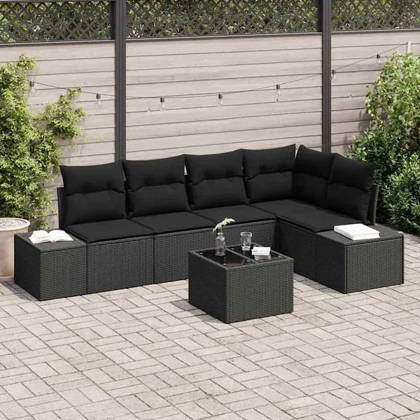 Ensemble de canapé de jardin avec stockage Noir polyrotin