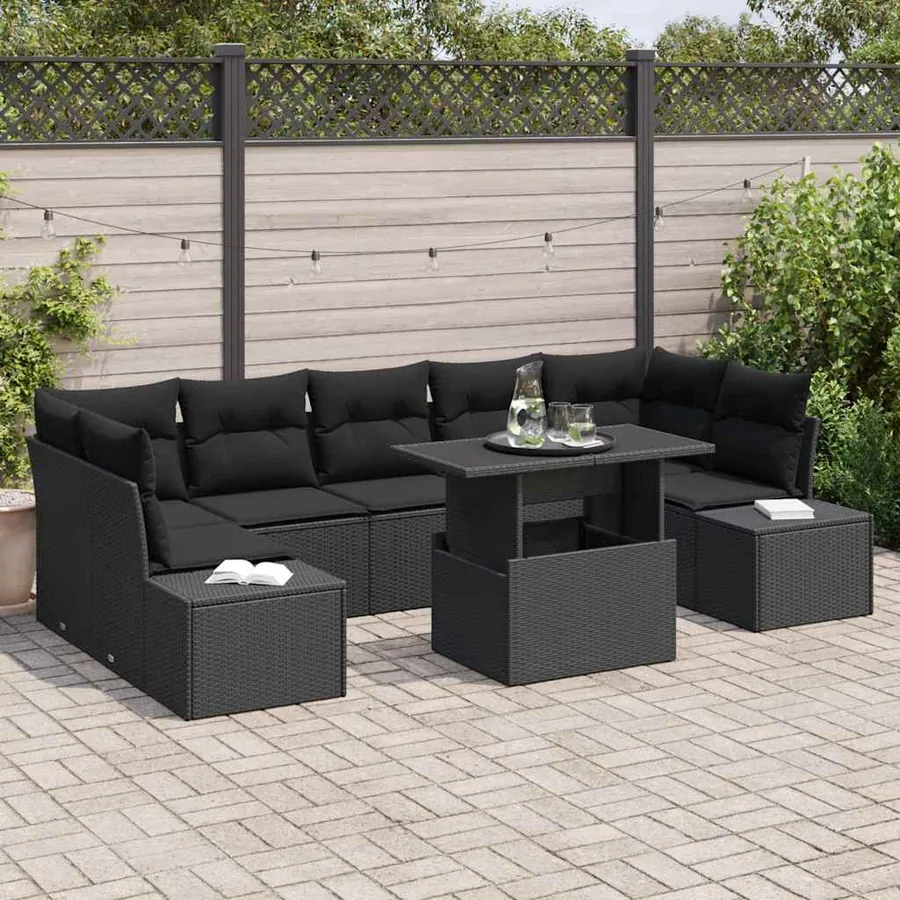 Ensemble de canapé de jardin avec coussin 8 pcs Noir