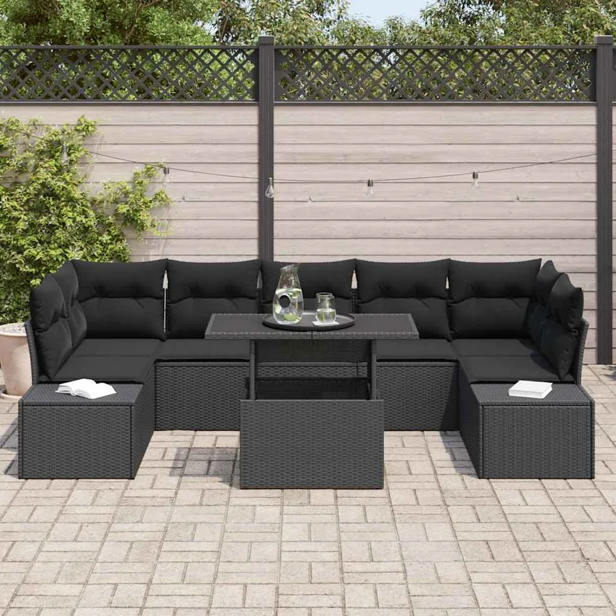 Ensemble de canapé de jardin avec coussin 8 pcs Noir - 3