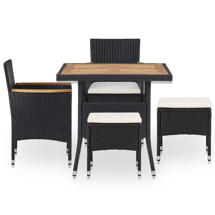 Mobilier d'extérieur 5 pcs Noir Résine tressée et bois d'acacia - 2