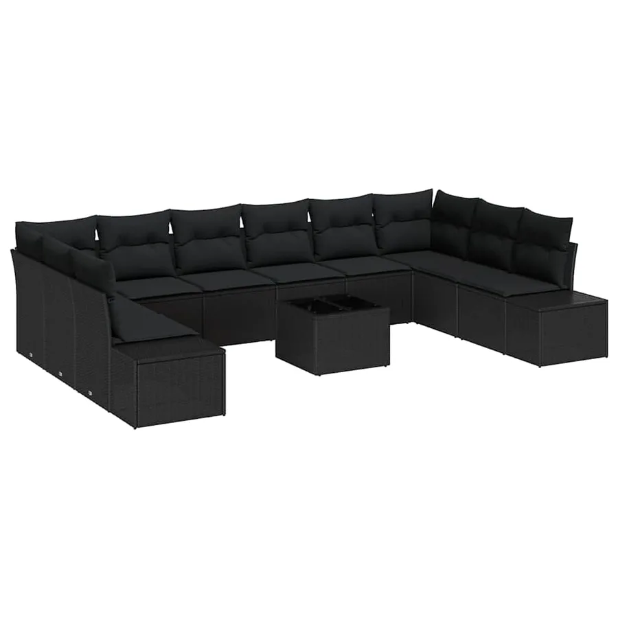 Ensemble de canapé de jardin avec coussin 10 pcs Noir Polyrotin - 2