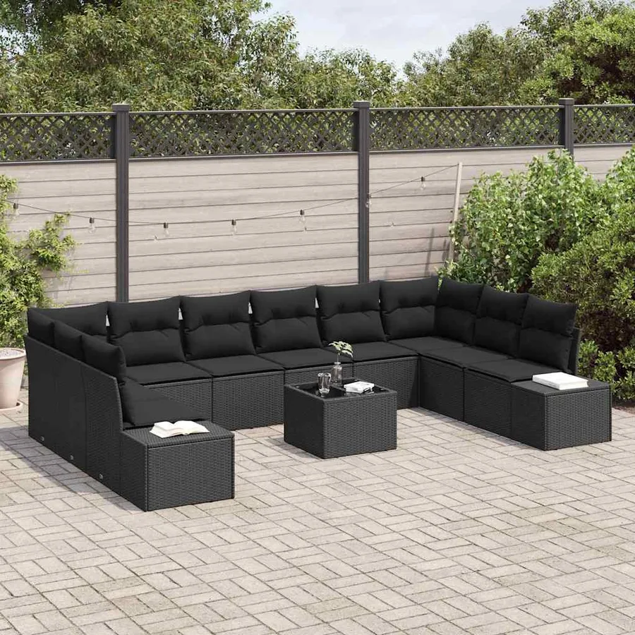 Ensemble de canapé de jardin avec coussin 10 pcs Noir Polyrotin - 3