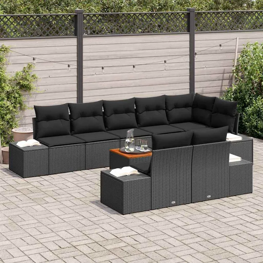 Ensemble de canapé de jardin avec stockage 9 pcs Noir - 3