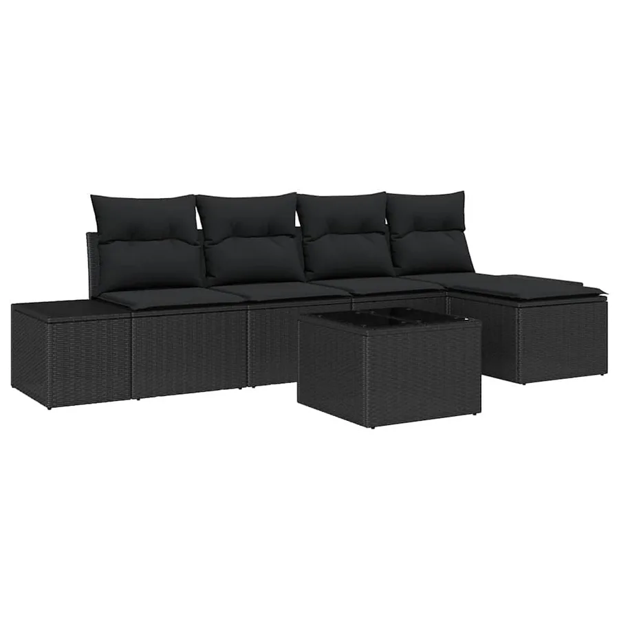 Ensemble de canapé de jardin avec coussin 5 pcs Noir polyrotin - 2